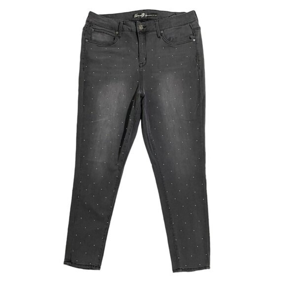 7Seven Ultra High Rise Skinny Jeans Plus Size Studded Front Gray SZ 16W NEW